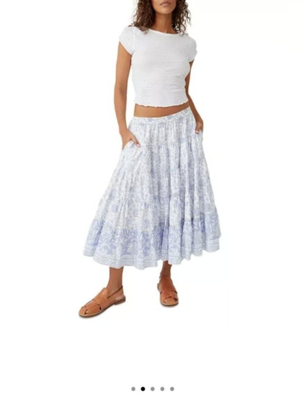Free People Full Swing Midi Skirt Blue Heron Printed Floral Cottagecore M - Picture 4 of 10
